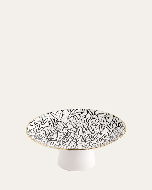 Footed Rabbit Run Dessert Stand with Hand-Painted Gold Rim
